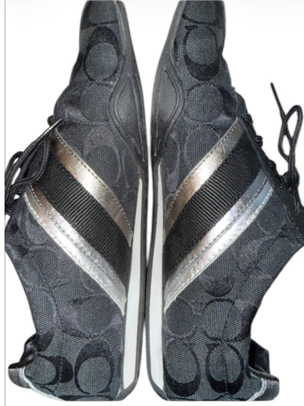 Y2K Coach Jayme Signature Canvas Sneakers Black Silver Racing Style Sz 8 Box - Picture 13 of 15